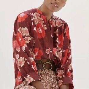 Anthropologie Floral Button Down Shirt porridge clothing 1X plus